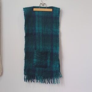 Plaid Green Teal Blue Wool/ Mohair Irish Ski Scarf